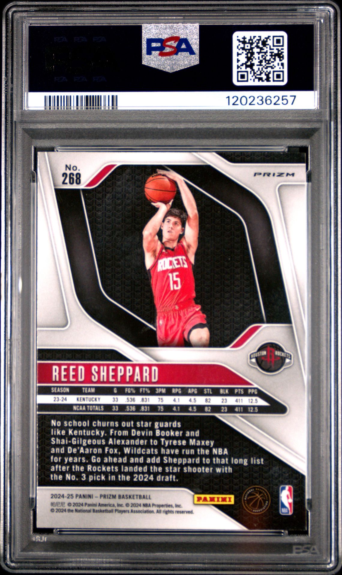 2024 Panini Prizm Reed Sheppard #268 (Red Ice) Mint 9 back