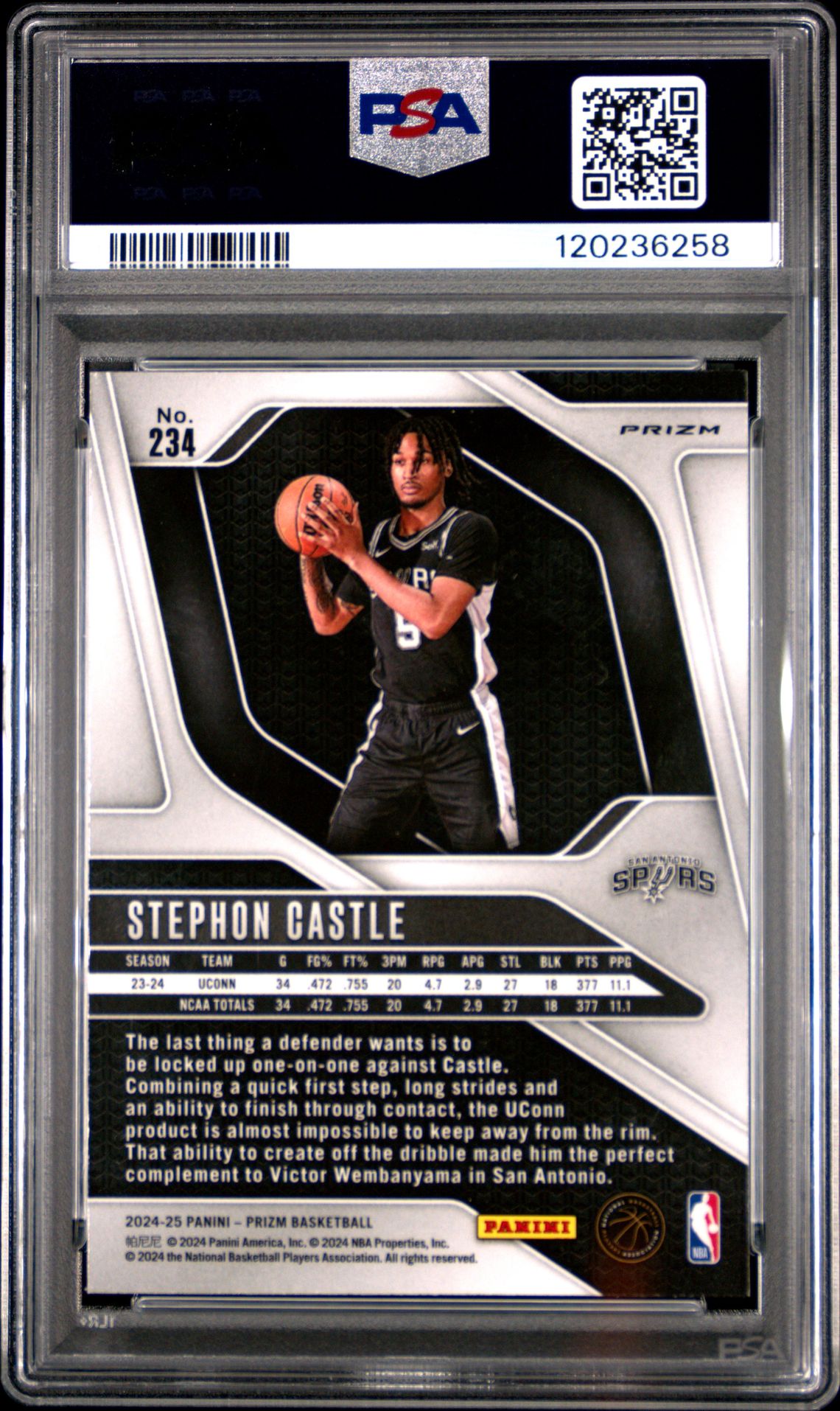 2024 Panini Prizm Stephon Castle #234 (Red Ice) Mint 9 back