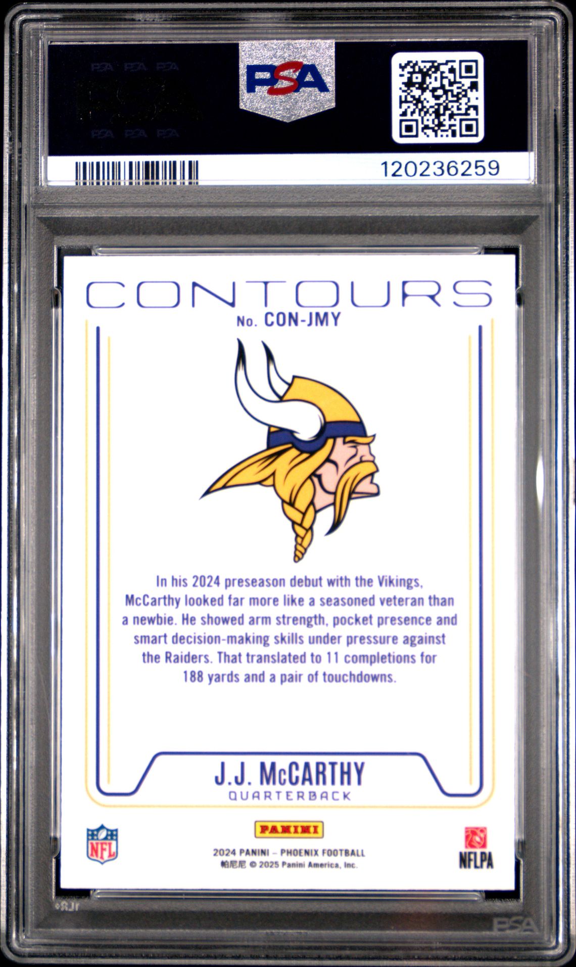 2024 Panini Phoenix Contours Jj Mccarthy #Conjmy Nm-Mt 8 back