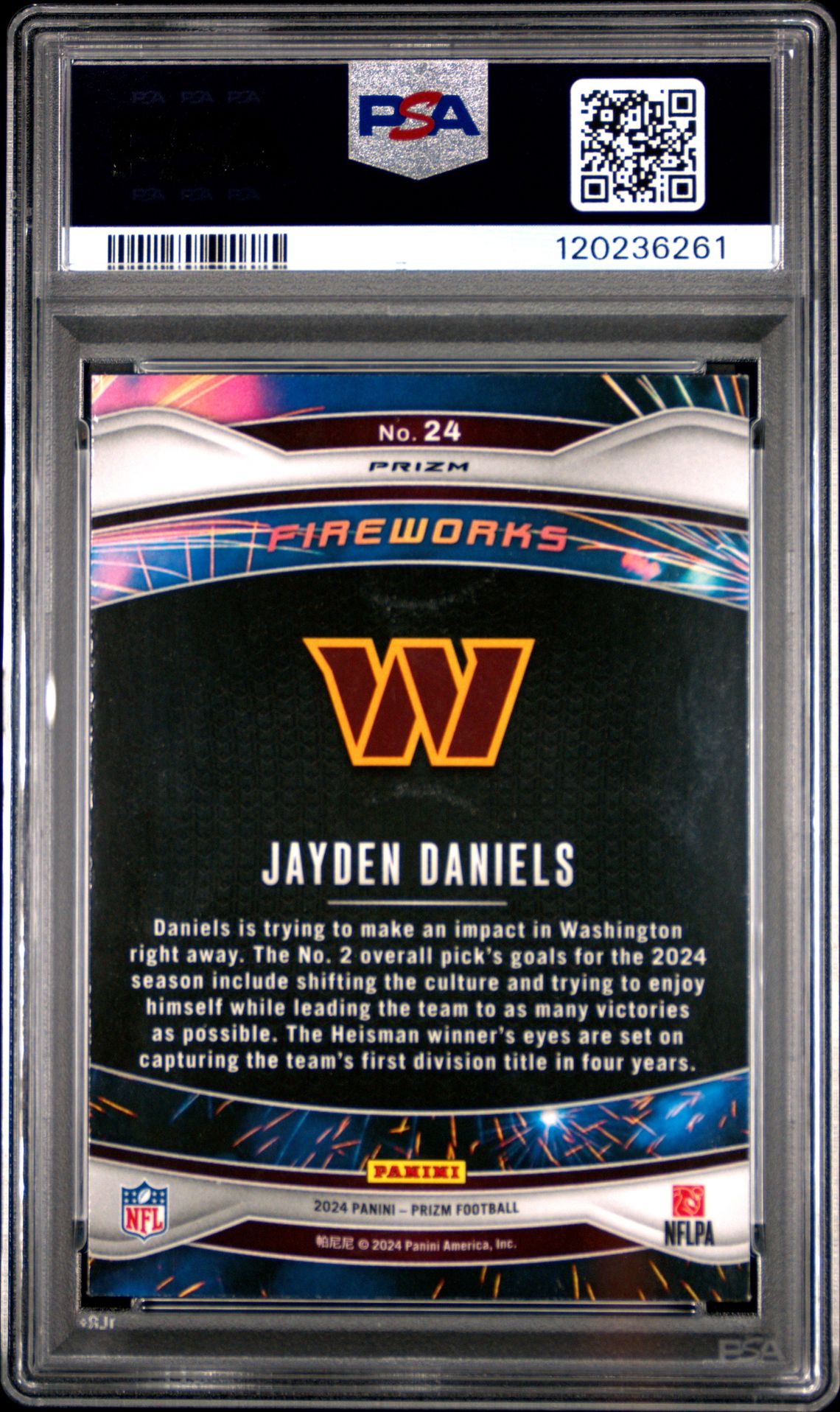 2024 Panini Prizm Fireworks Jayden Daniels #24 (Fireworks-Green Wave) Gem Mt 10 back