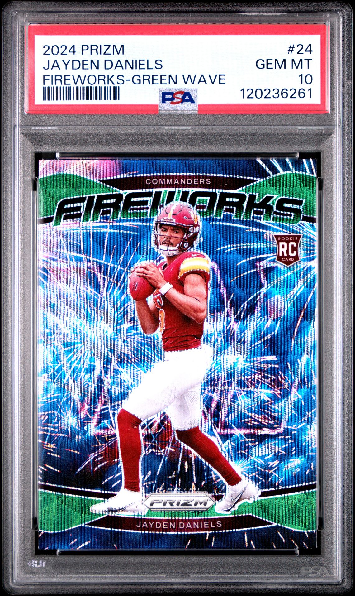 2024 Panini Prizm Fireworks Jayden Daniels #24 (Fireworks-Green Wave) Gem Mt 10 front