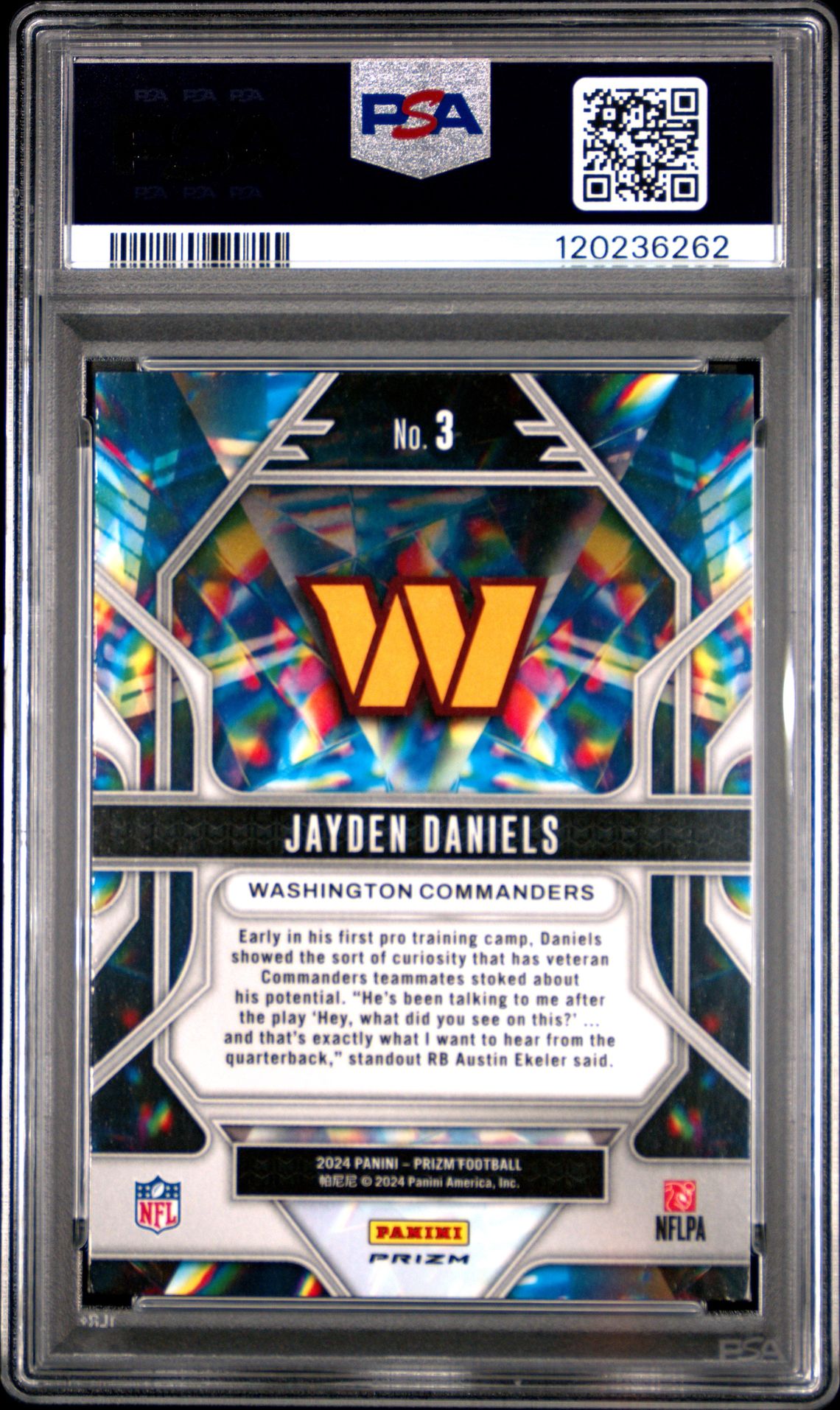 2024 Panini Prizm Prizmatic Jayden Daniels #3 (Prizmatic-Green Wave) Mint 9 back