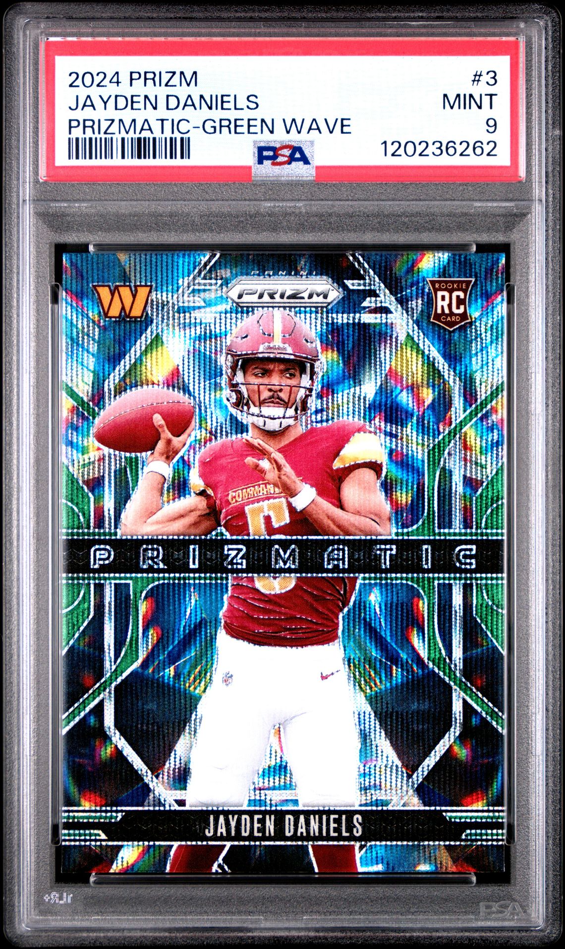 2024 Panini Prizm Prizmatic Jayden Daniels #3 (Prizmatic-Green Wave) Mint 9 front