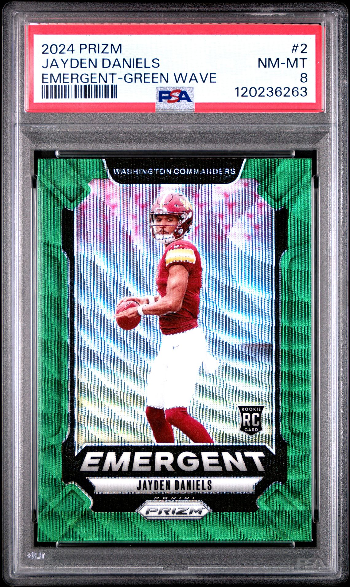 2024 Panini Prizm Emergent Jayden Daniels #2 (Emergent-Green Wave) Nm-Mt 8 front