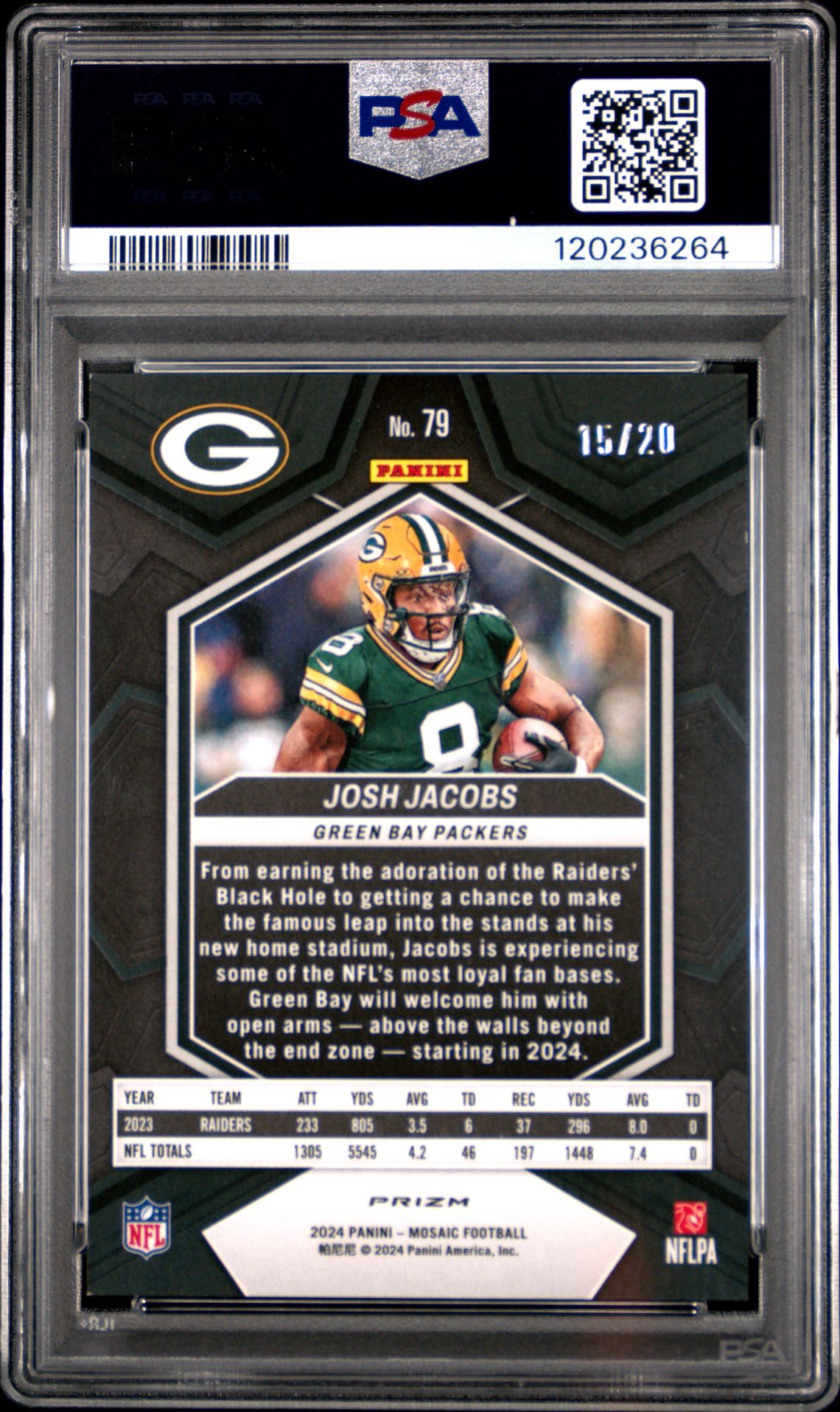 2024 Panini Mosaic Josh Jacobs #79 (Pink No Huddle) Mint 9 back