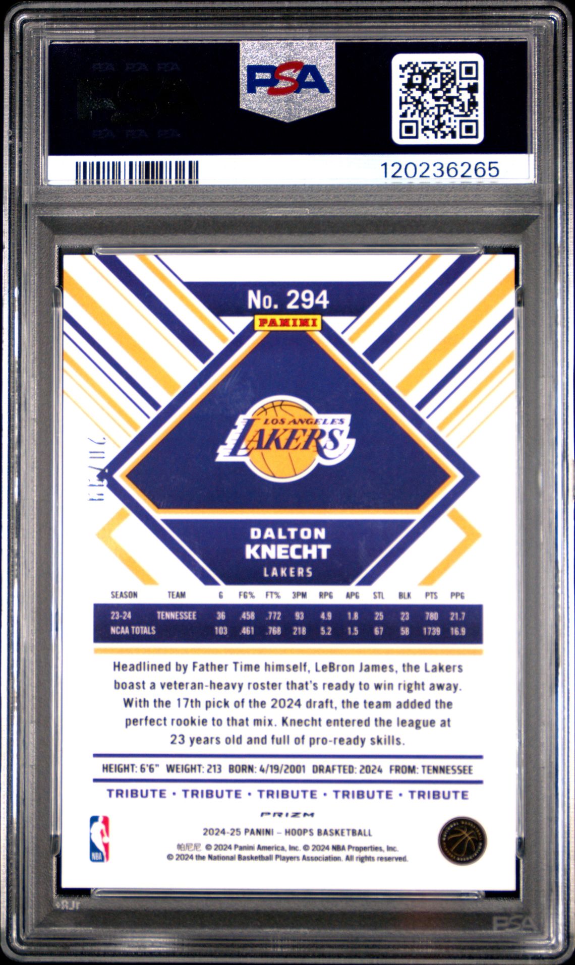 2024 Panini Nba Hoops Dalton Knecht #294 (Premium Prizms Blue Wave) Mint 9 back