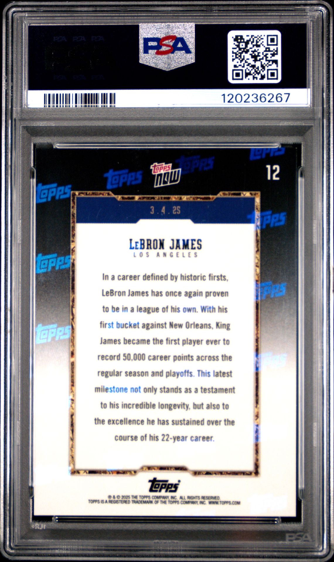 2024 Topps Now Lebron James #12 Mint 9 back