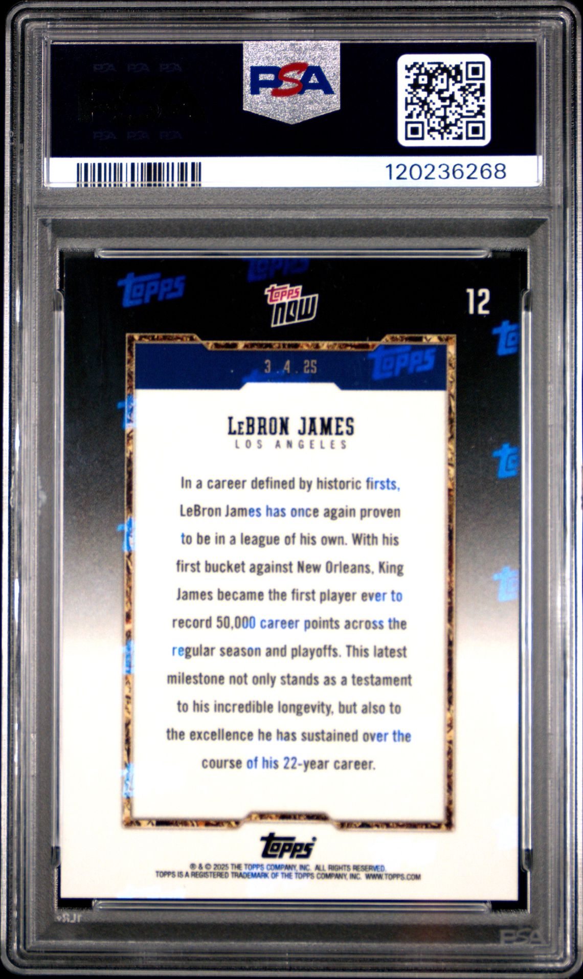 2024 Topps Now Lebron James #12 Mint 9 back