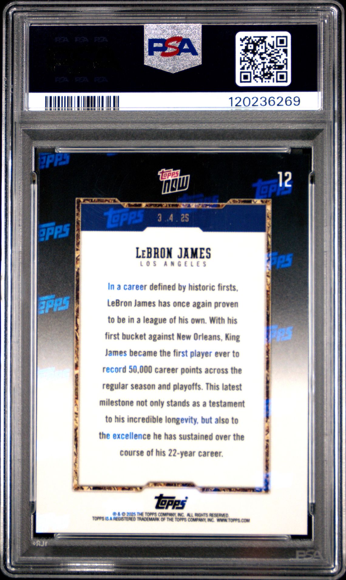 2024 Topps Now Lebron James #12 Gem Mt 10 back