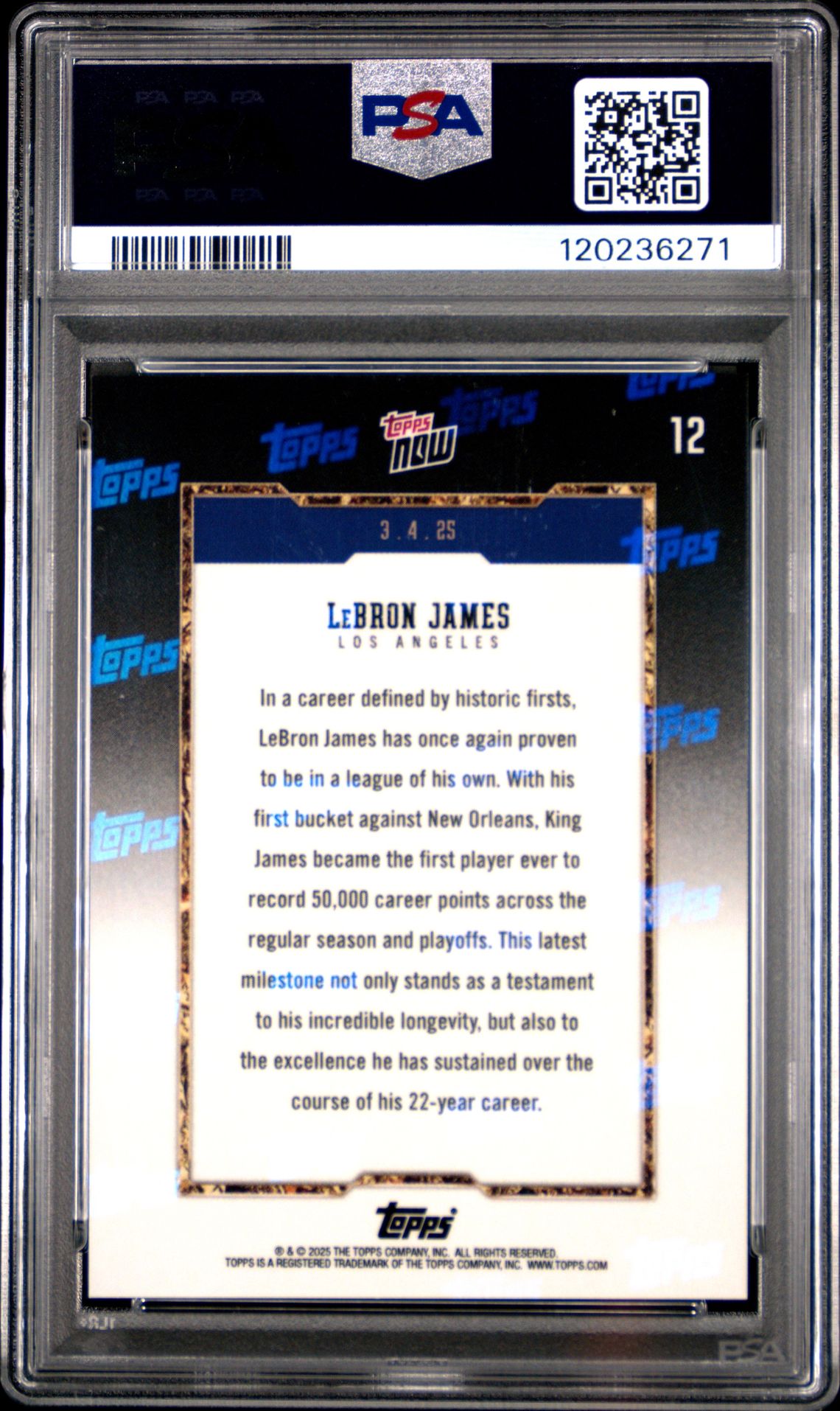 2024 Topps Now Lebron James #12 Gem Mt 10 back