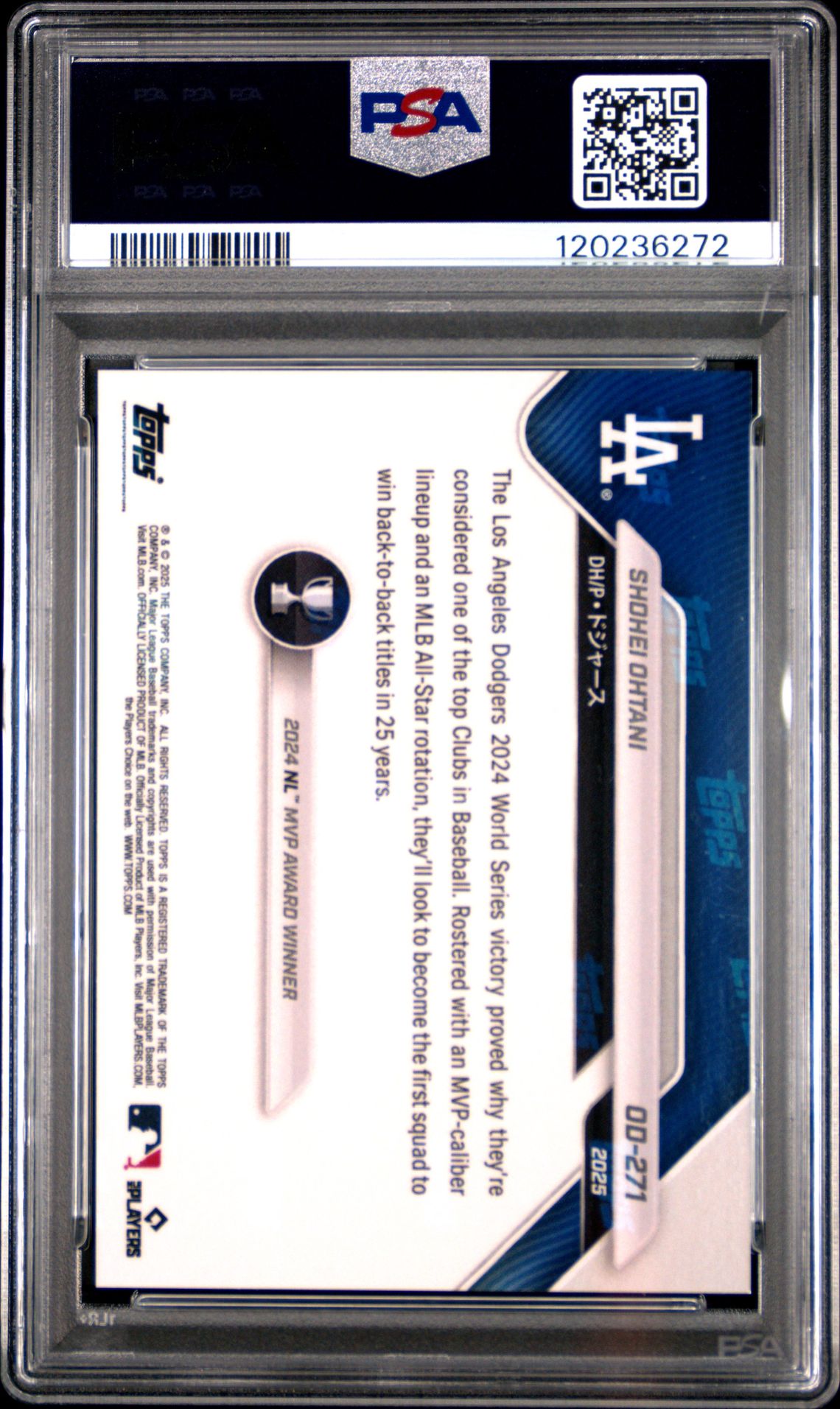 2025 Topps Now Road To Opening Day Shohei Ohtani #Od271 (Road/Open Day-Japanese Lng) Gem Mt 10 back