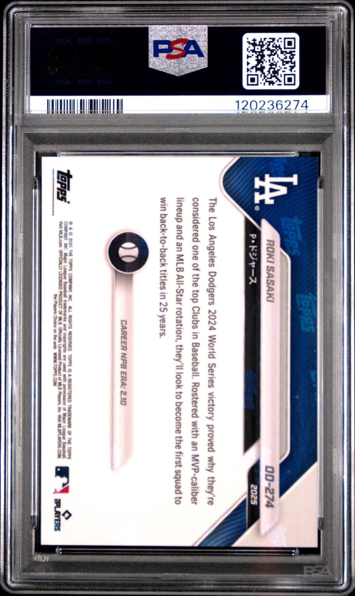 2025 Topps Now Road To Opening Day Roki Sasaki #Od274 (Road/Open Day-Japanese Lng) Gem Mt 10 back