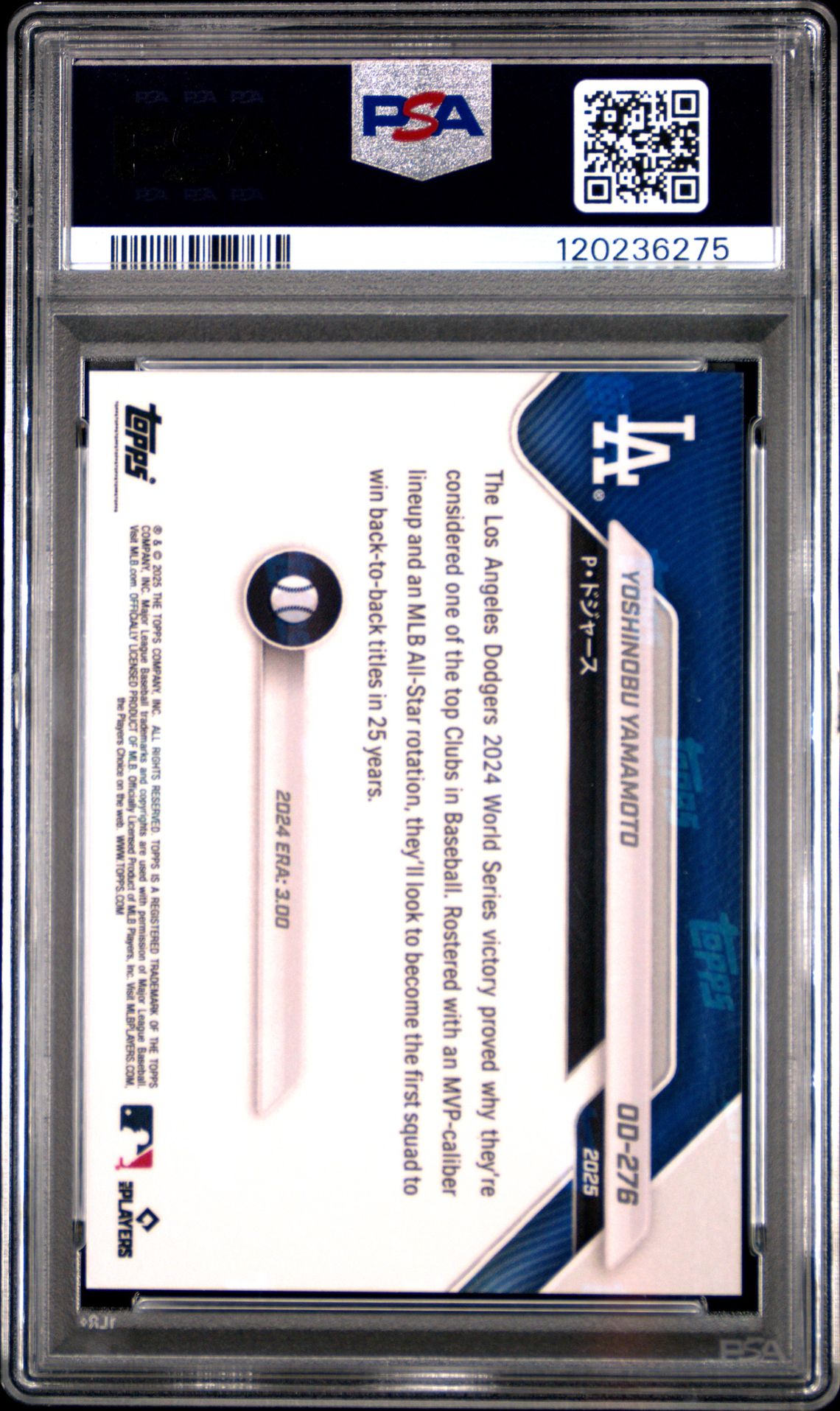 2025 Topps Now Road To Opening Day Yoshinobu Yamamoto #Od276 (Road/Open Day-Japanese Lng) Gem Mt 10 back