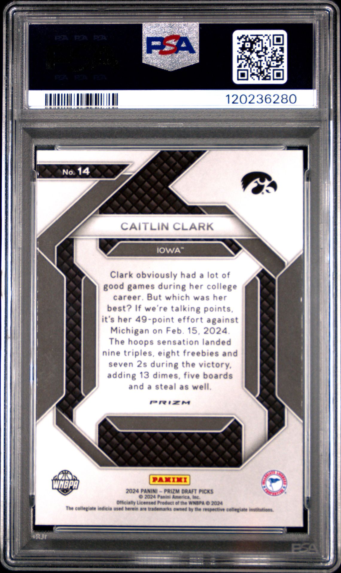 2024 Panini Prizm Draft Picks New Recruits Caitlin Clark #14 (New Recruits-Silver Prizm) Gem Mt 10 back