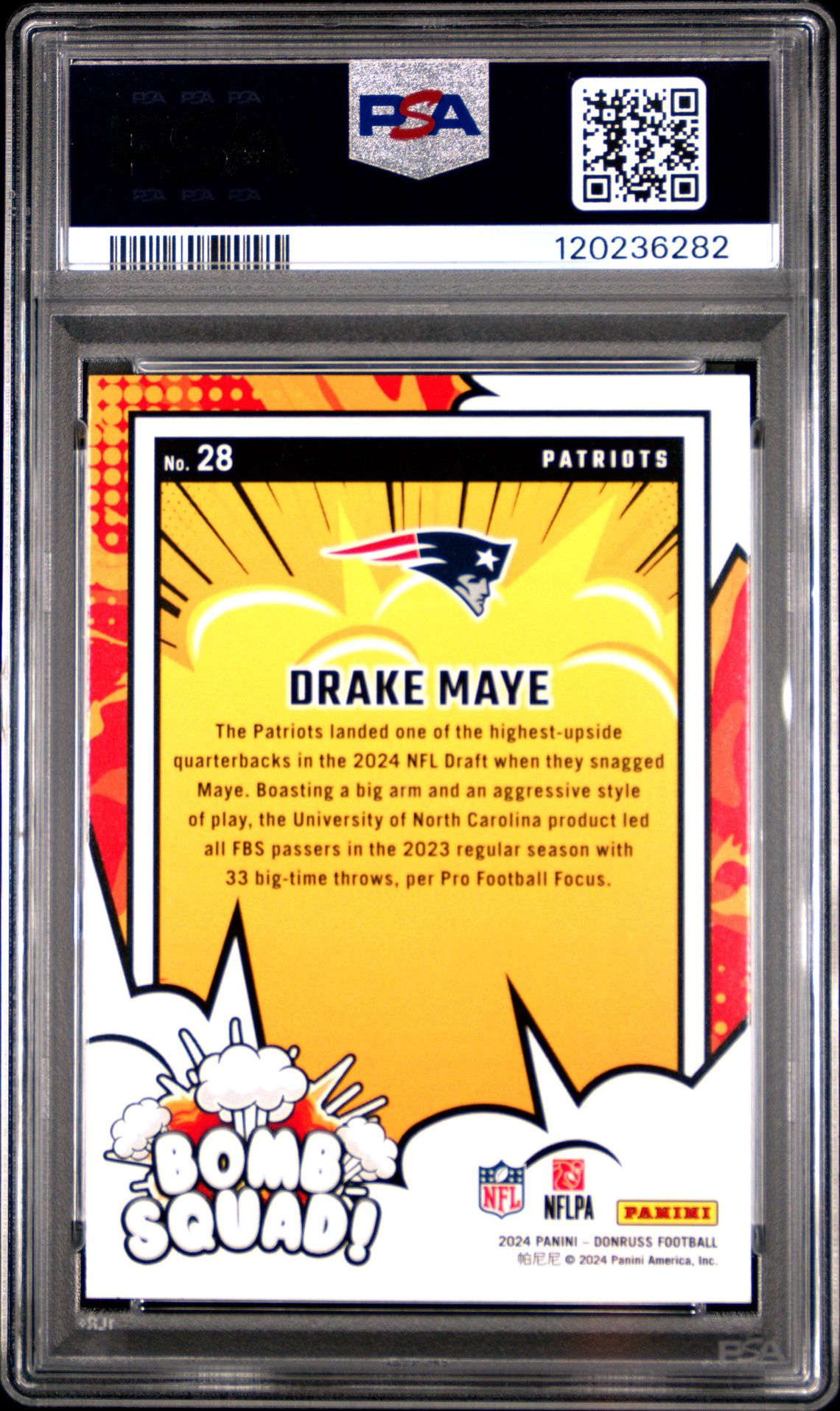 2024 Panini Donruss Bomb Squad Drake Maye #28 Mint 9 back