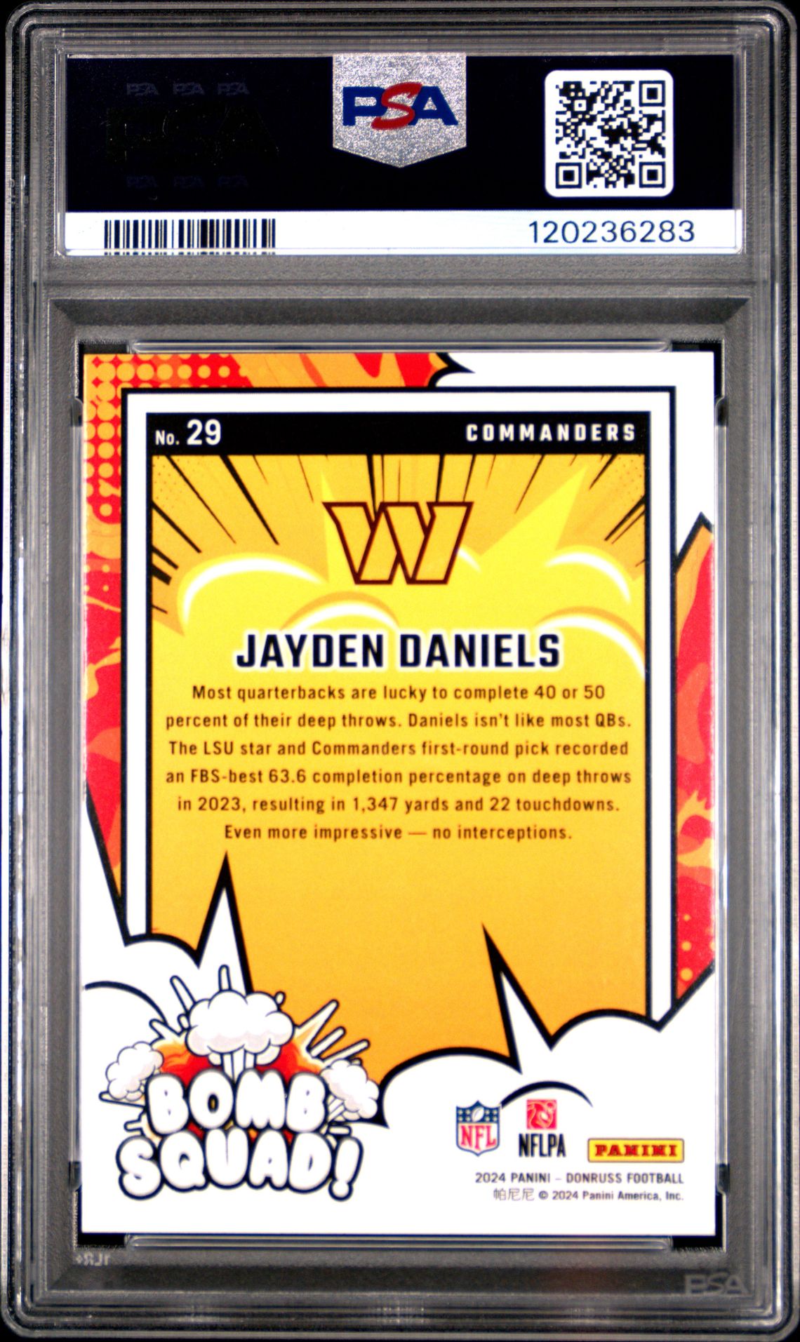 2024 Panini Donruss Bomb Squad Jayden Daniels #29 Gem Mt 10 back