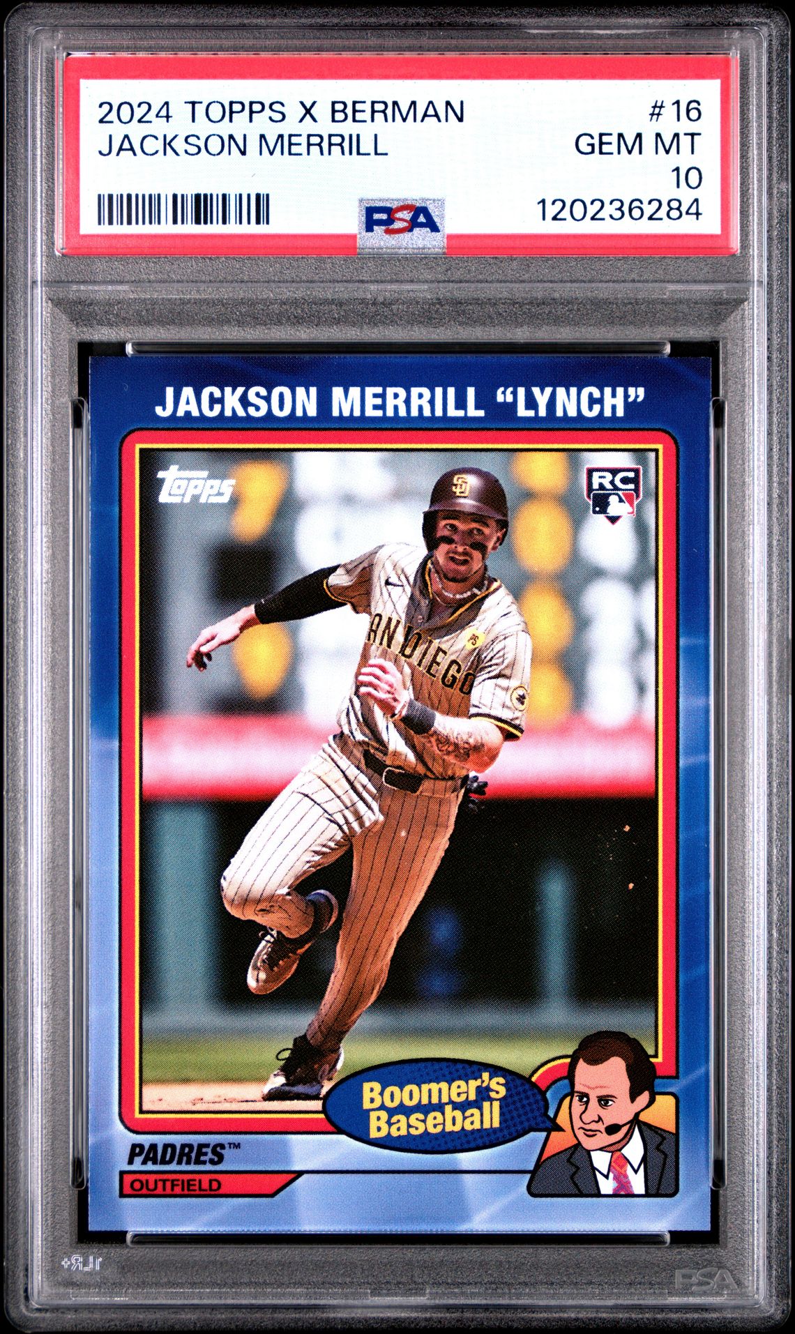 2024 Topps X Chris Berman: Boomer's Baseball Jackson Merrill #16 Gem Mt 10 front