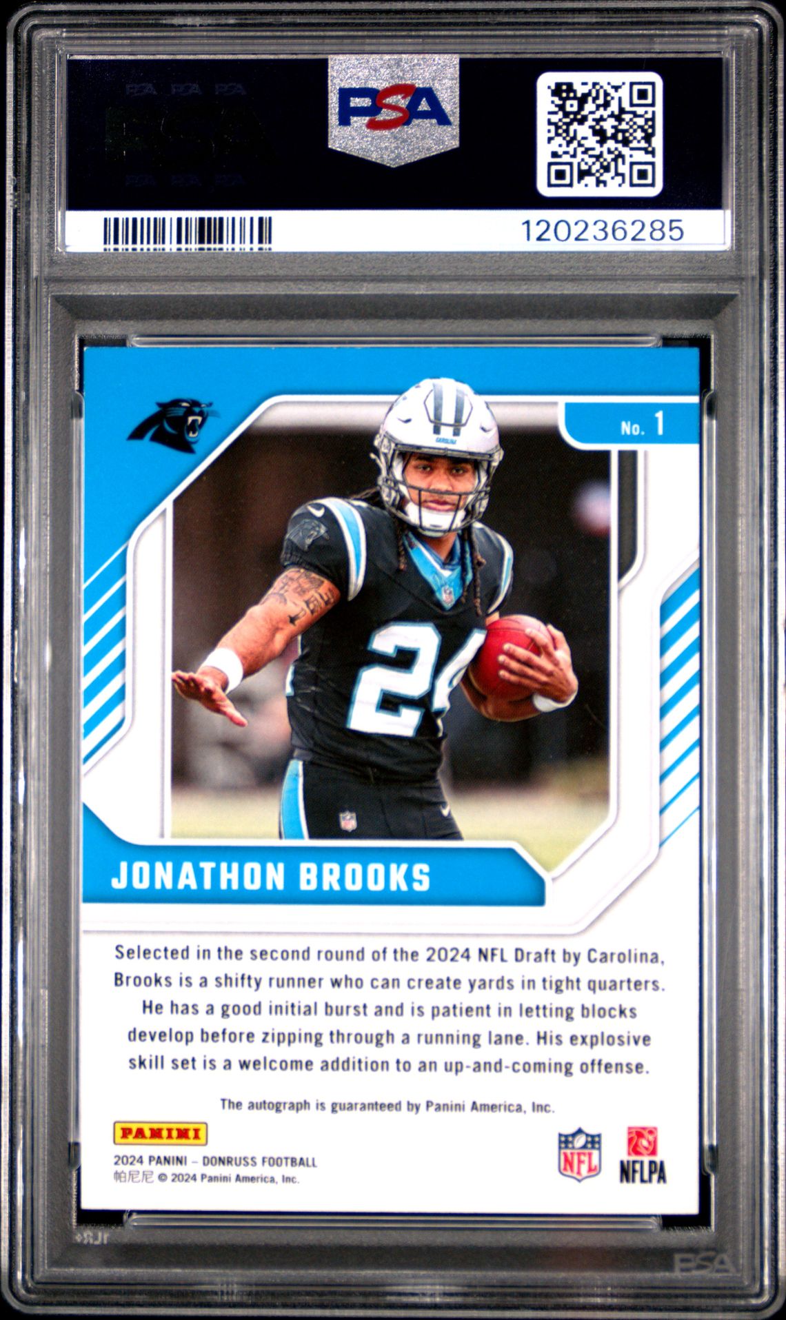2024 Panini Donruss The Elite Series Rookies Autographs Jonathon Brooks #1 Mint 9 back