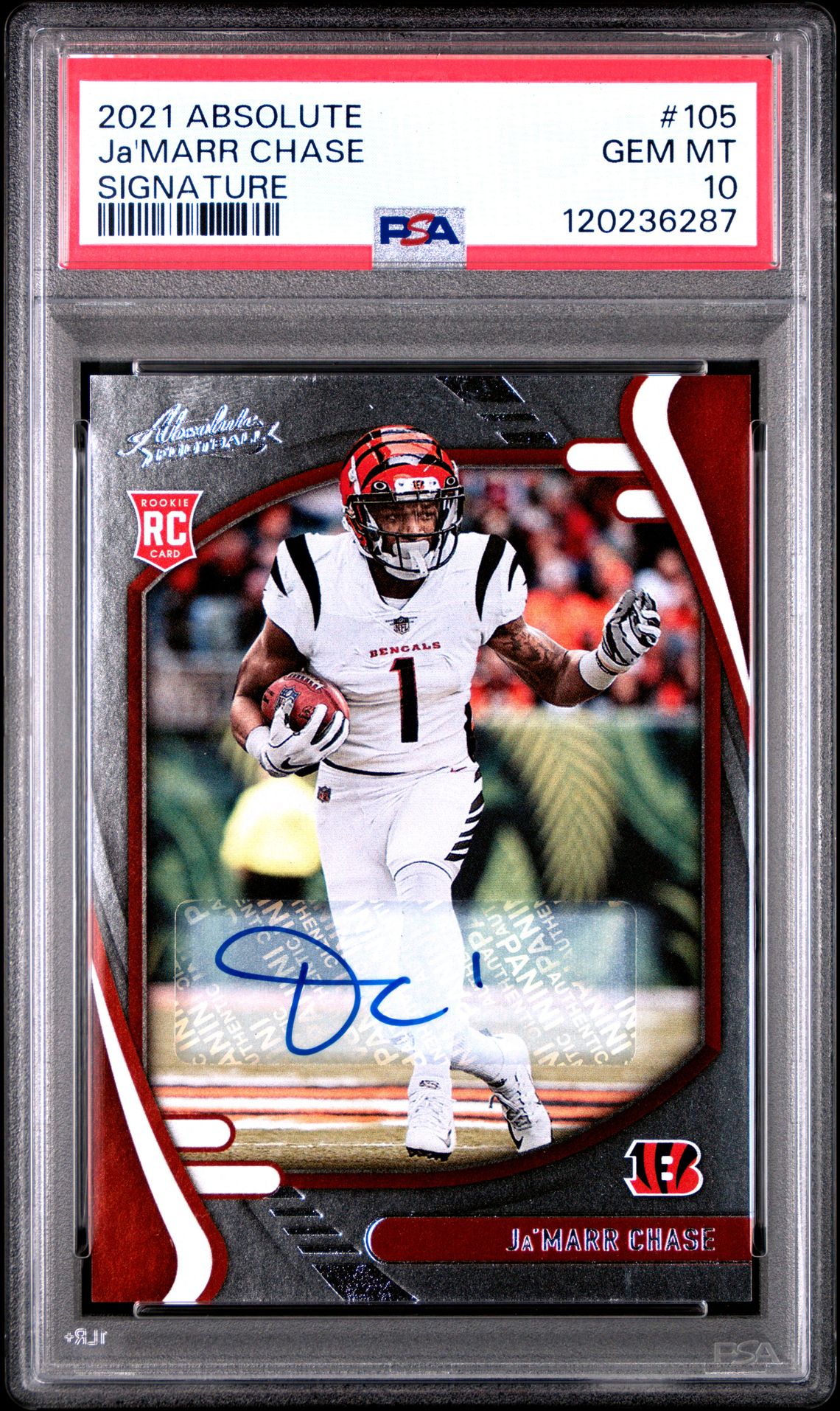 2021 Panini Absolute Ja'marr Chase #105 (Signature) Gem Mt 10 front