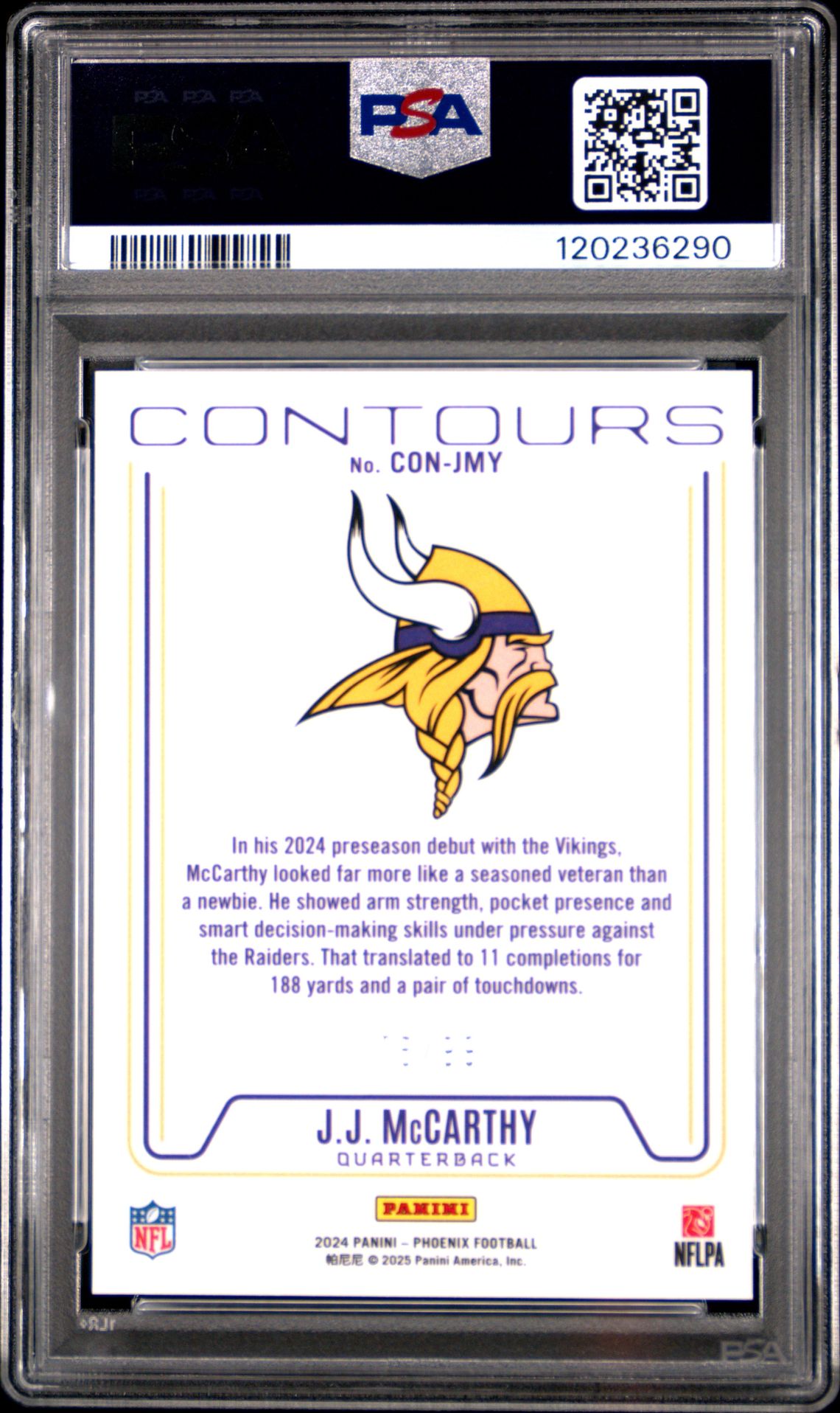 2024 Panini Phoenix Contours Jj Mccarthy #Conjmy (Contours-Red) Gem Mt 10 back