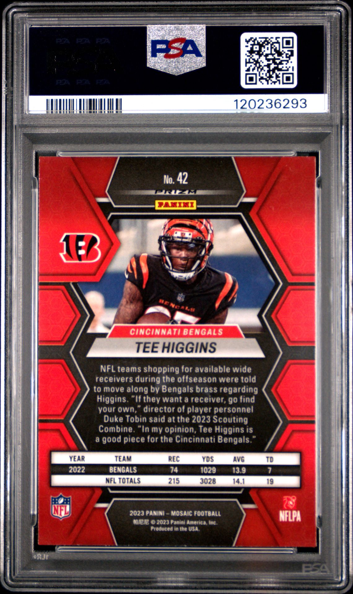 2023 Panini Mosaic Tee Higgins #42 (Honeycomb) Gem Mt 10 back