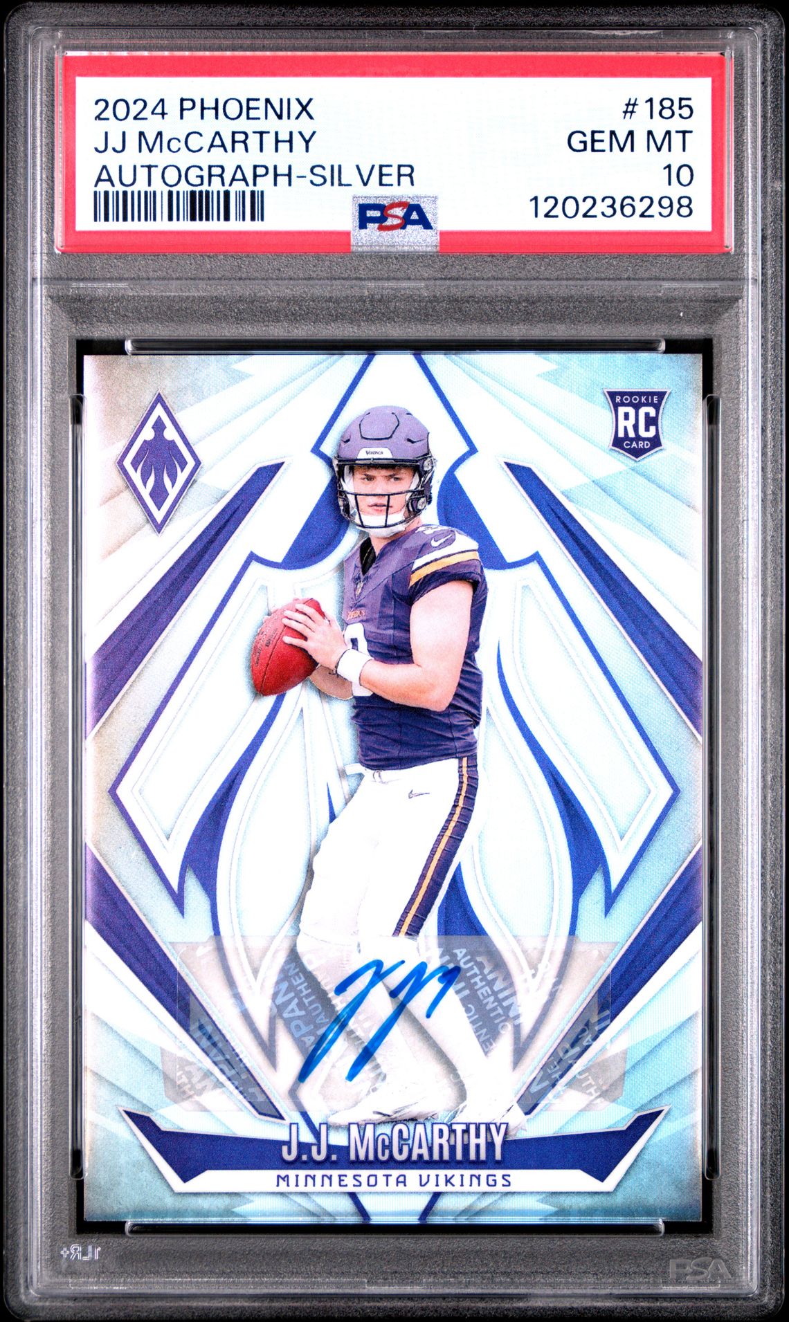 2024 Panini Phoenix Jj Mccarthy #185 (Autograph-Silver) Gem Mt 10 front