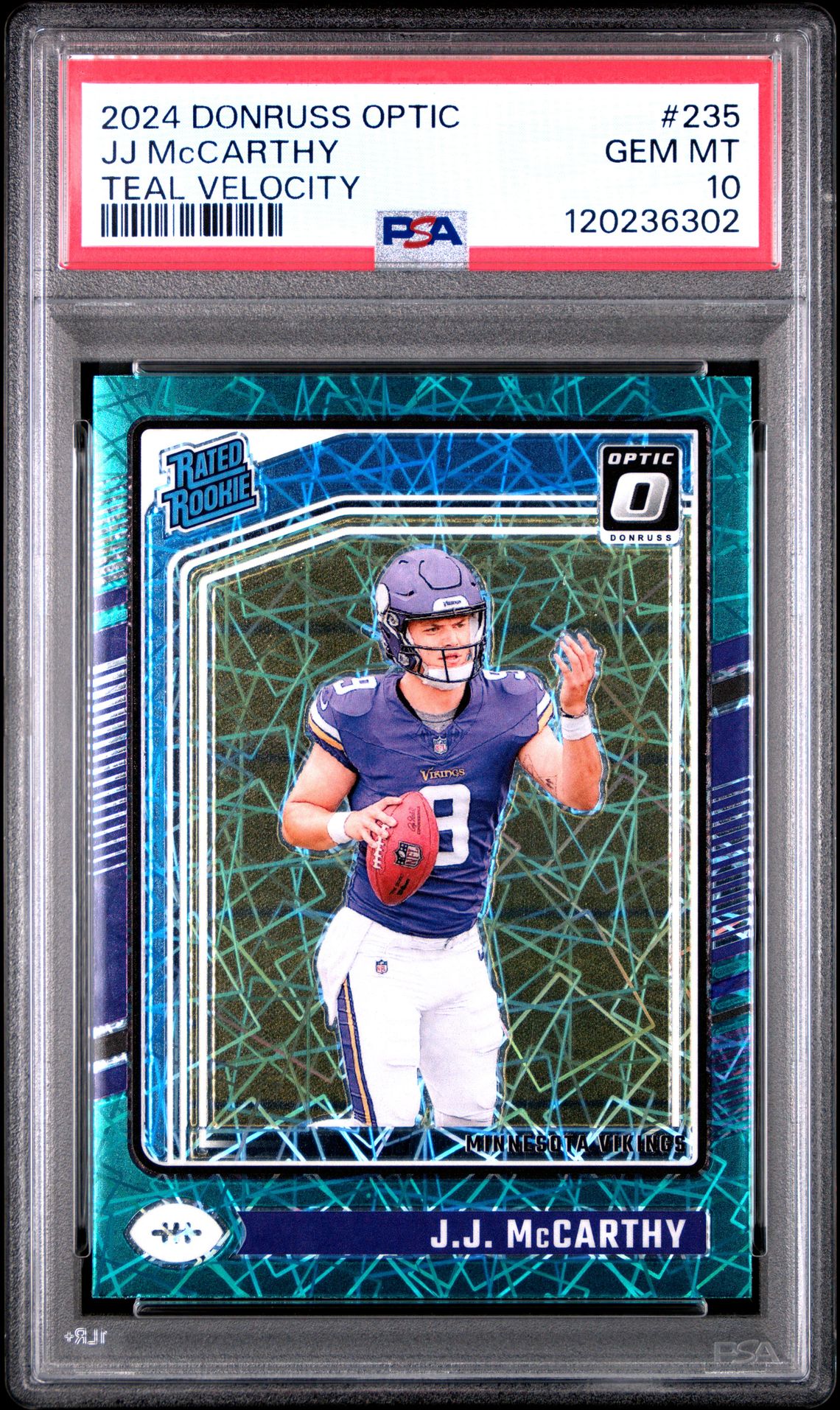 2024 Panini Donruss Optic Jj Mccarthy #235 (Teal Velocity) Gem Mt 10 front