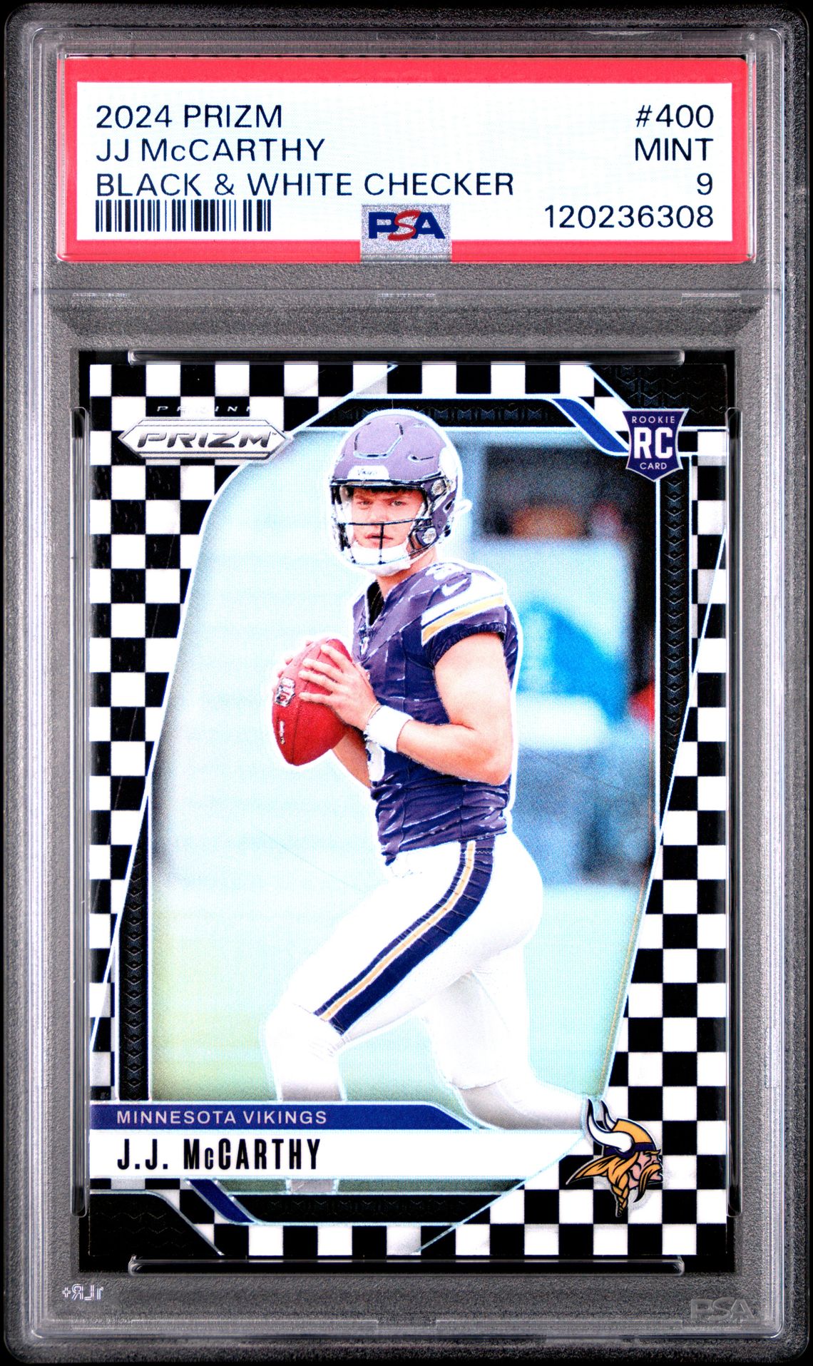 2024 Panini Prizm Jj Mccarthy #400 (Black & White Checker) Mint 9 front