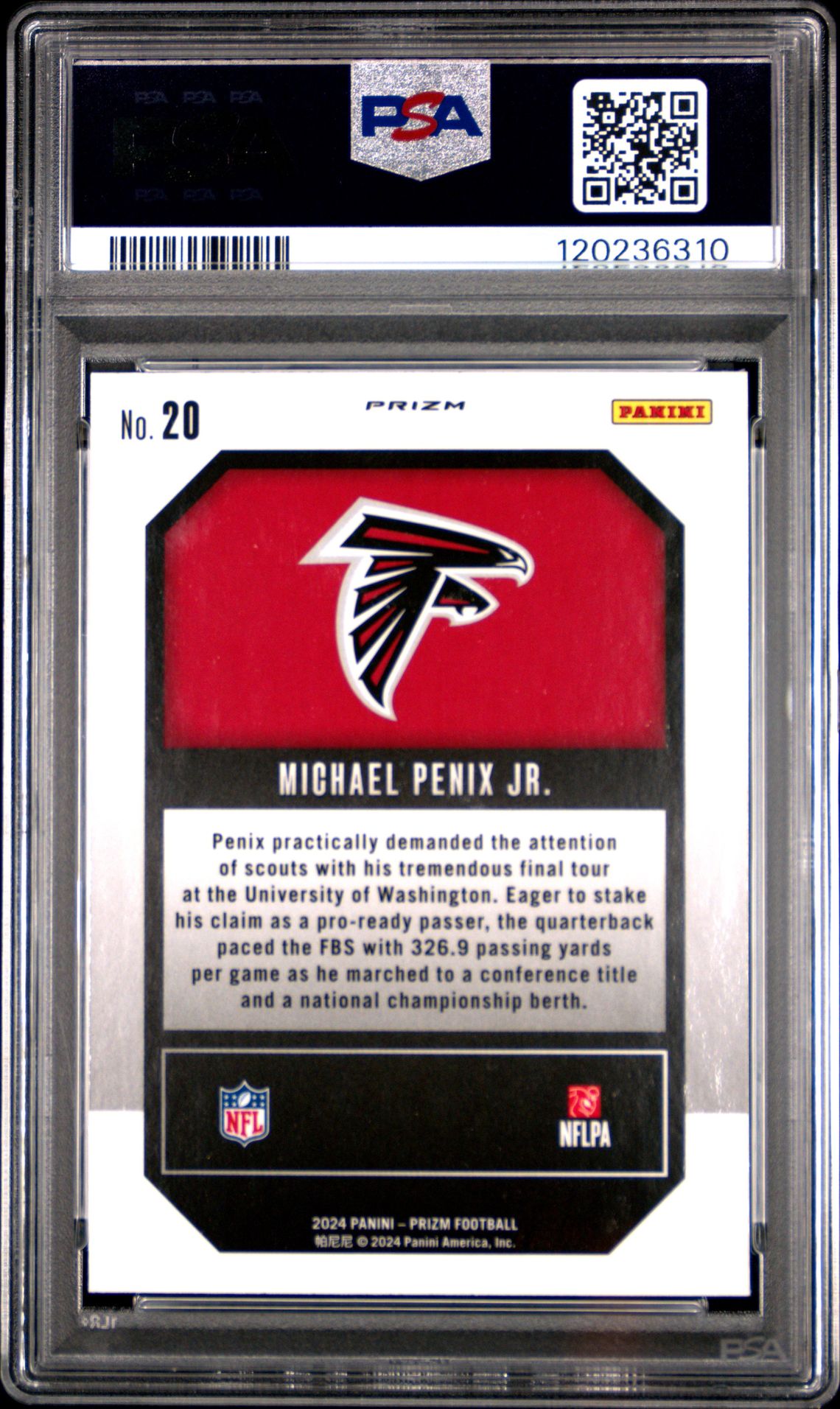 2024 Panini Prizm Emergent Michael Penix Jr. #20 (Emergent-Green Ice) Mint 9 back