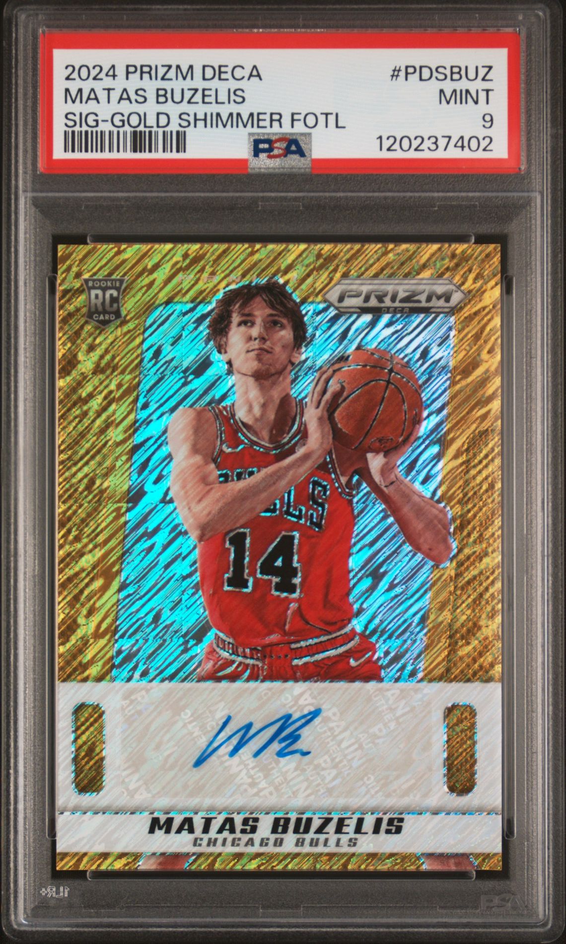 2024 Panini PANINI PRIZM DECA SIGNATURES SIG-GOLD SHIMMER FOTL #PDSBUZ Matas Buzelis front
