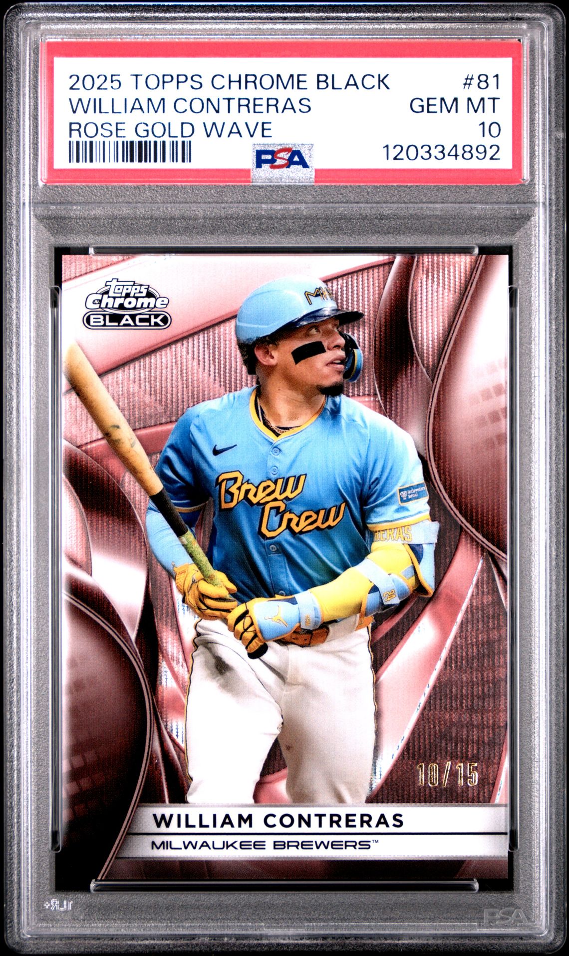 2025 Topps TOPPS CHROME BLACK ROSE GOLD WAVE #81 William Contreras front