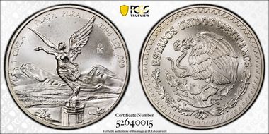 1998-Mo Onza Libertad Ag Die Chip at Eagle's Head MS67