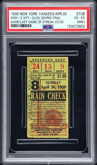 1939 Lou Gehrig Final Game, Streak Ends at 2,130