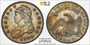 1820 50C Sq. 2, Lg Date, No Knob AU55