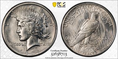 1921 $1 High Relief, Peace N1