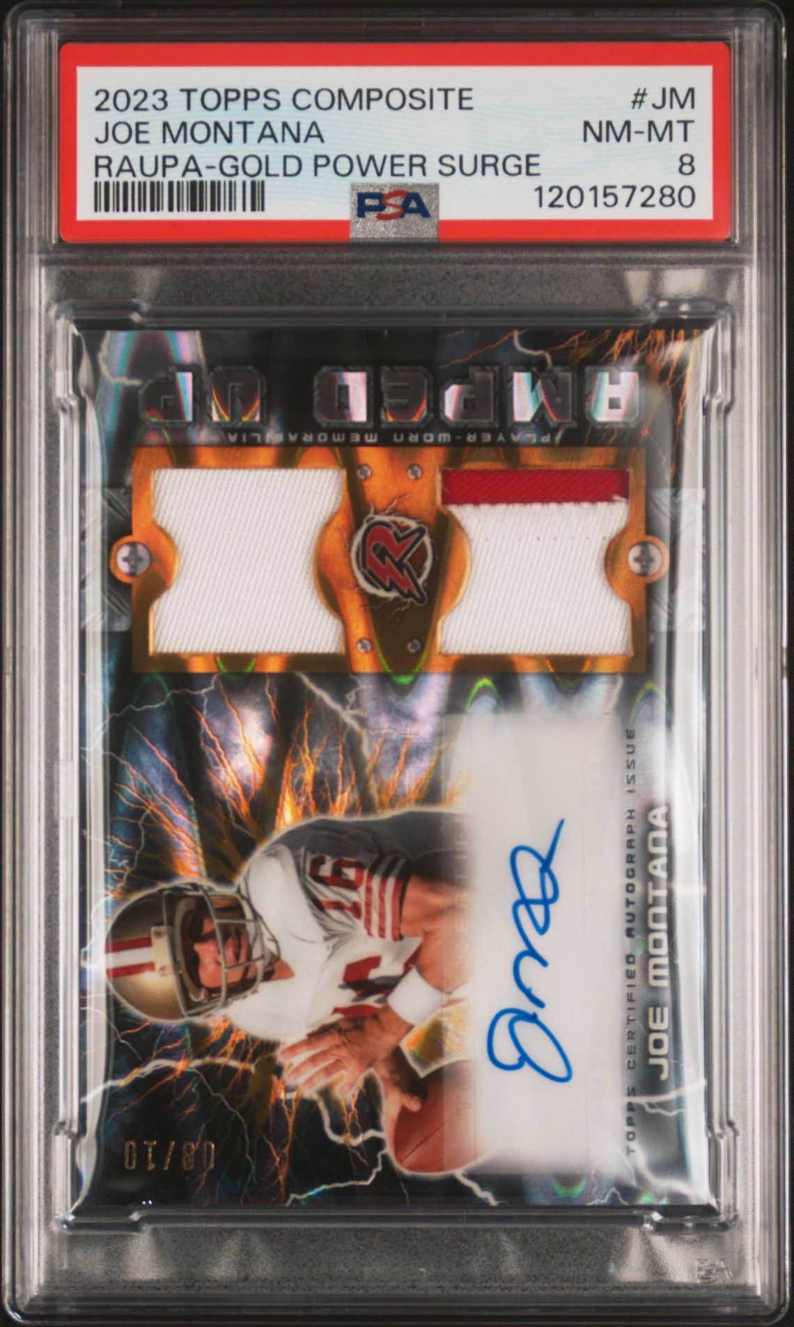 2023 Topps Composite Resurgence Amped Up Patch Autographs Joe Montana #Jm (Raupa-Gold Power Surge) Nm-Mt 8 front