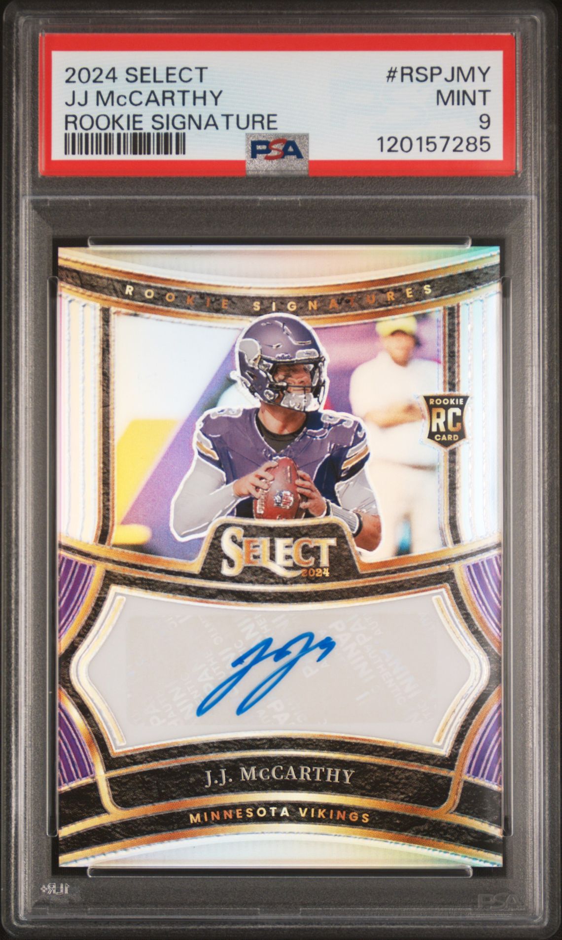 2024 Panini Select Rookie Signatures Jj Mccarthy #Rspjmy Mint 9 front