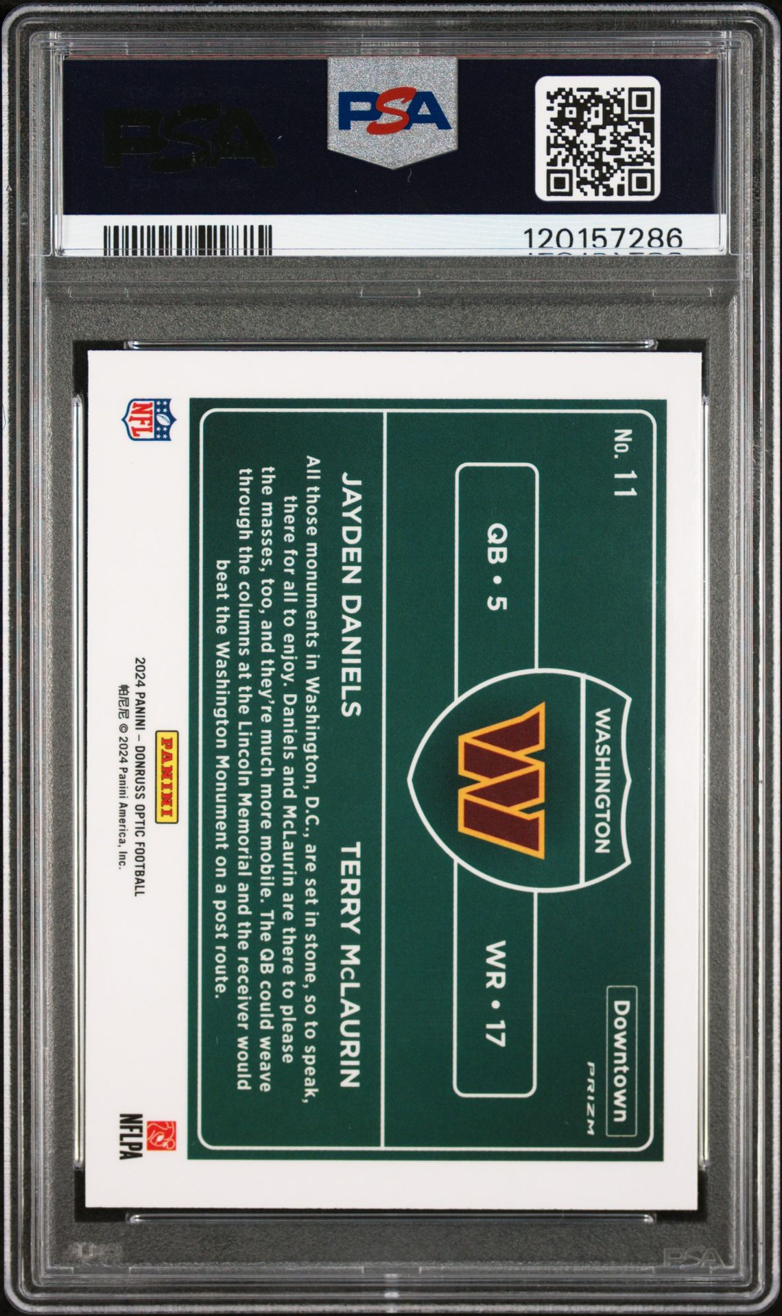 2024 Panini Donruss Optic Downtown Duos Daniels/Mclaurin #11 Mint 9 back