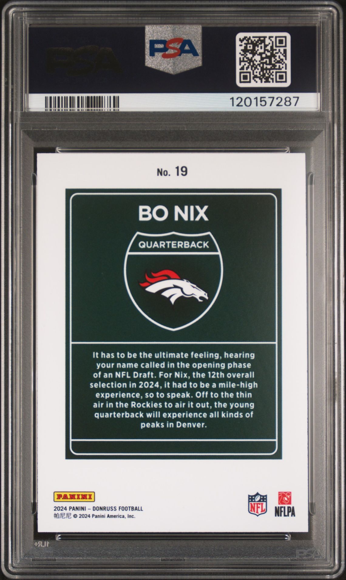 2024 Panini Donruss Downtown! Bo Nix #19 Mint 9 back