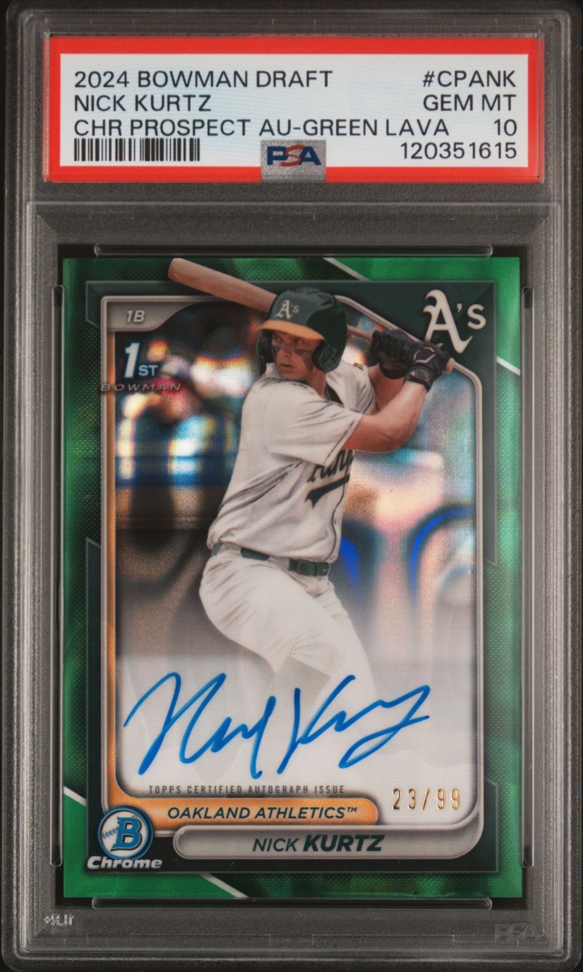 2024 Bowman BOWMAN DRAFT CHROME PROSPECT AUTOGRAPHS Green #CPANK Nick Kurtz front