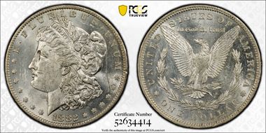 1882-O $1 VAM 5, O/S, EDS AU58