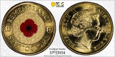 2012 $2 Remembrance Day Colorized MS65