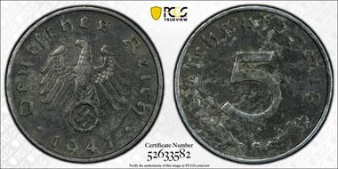 1941-G 5 Pfg J-370 Regular Issue AU55