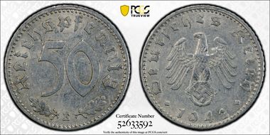 1942-E 50 Pfg J-372 AU55