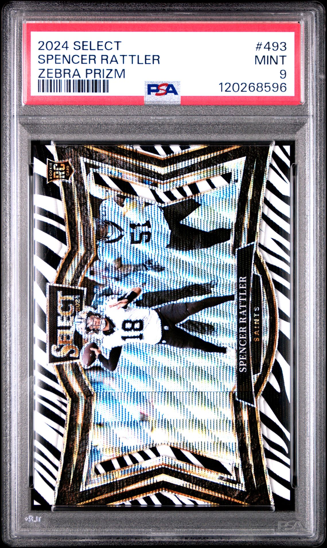 2024 Panini Select Spencer Rattler #493 (Zebra Prizm) Mint 9 front
