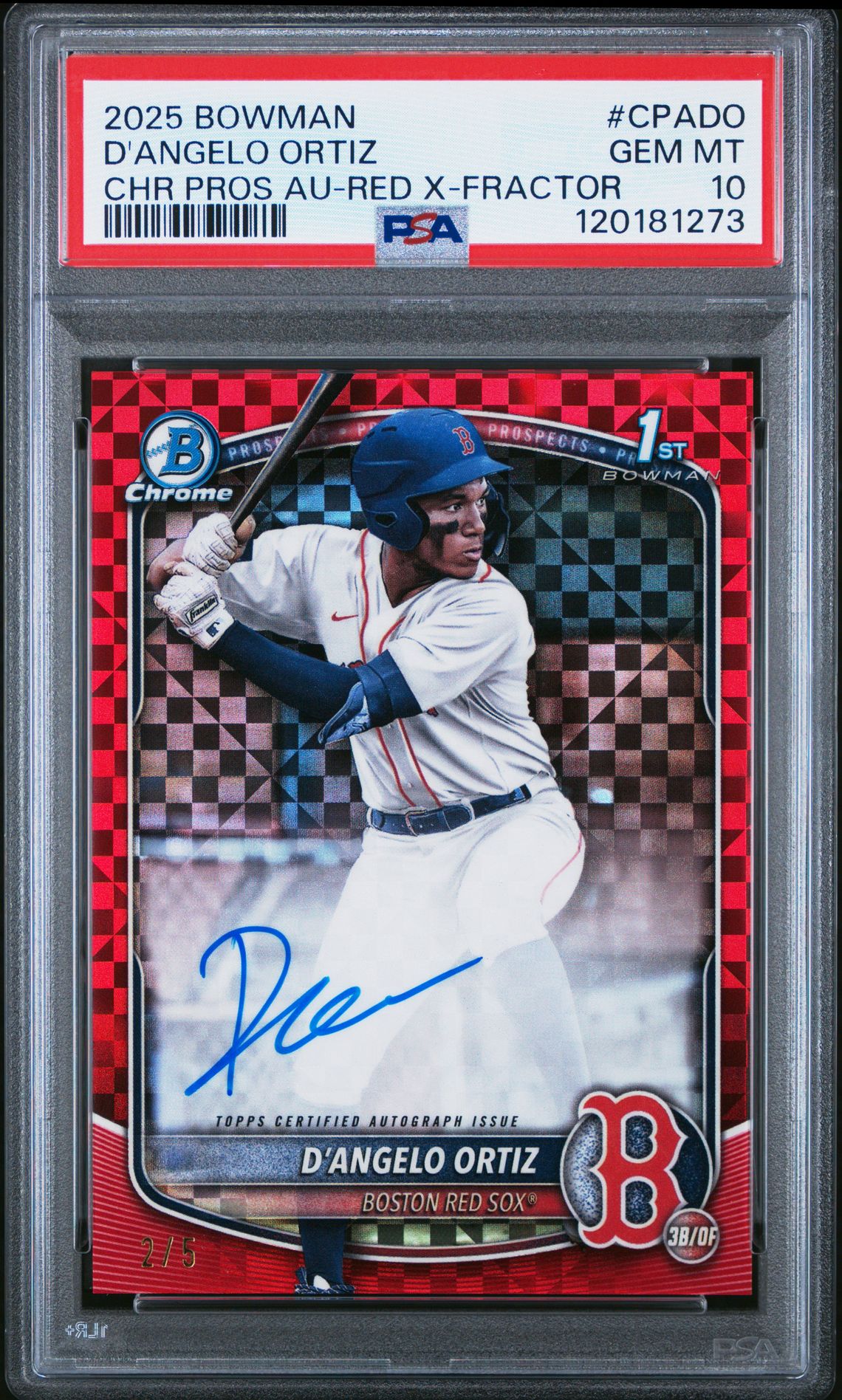 2025 Bowman BOWMAN CHROME PROSPECT AUTOGRAPHS CHR PROS AU-RED X-FRACTOR #CPADO D'Angelo Ortiz front