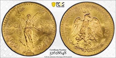 1947 50 Peso KM-481  Au MS66