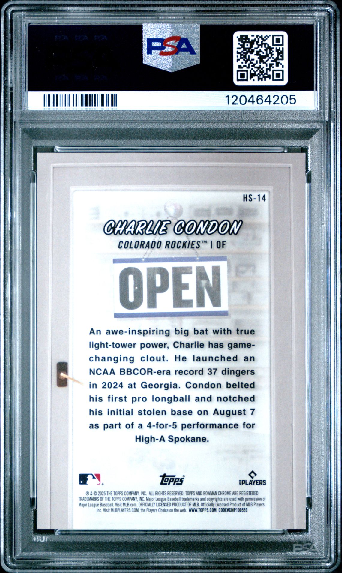 2025 Bowman Hobby Stars Charlie Condon #Hs14 (Hobby Stars-Mini Diamond) Mint 9 back