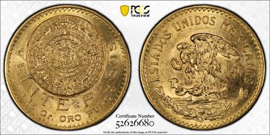 1921/10 20 Peso KM-478  Au MS63
