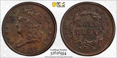 1833 1/2C Cohen 1 AU50BN